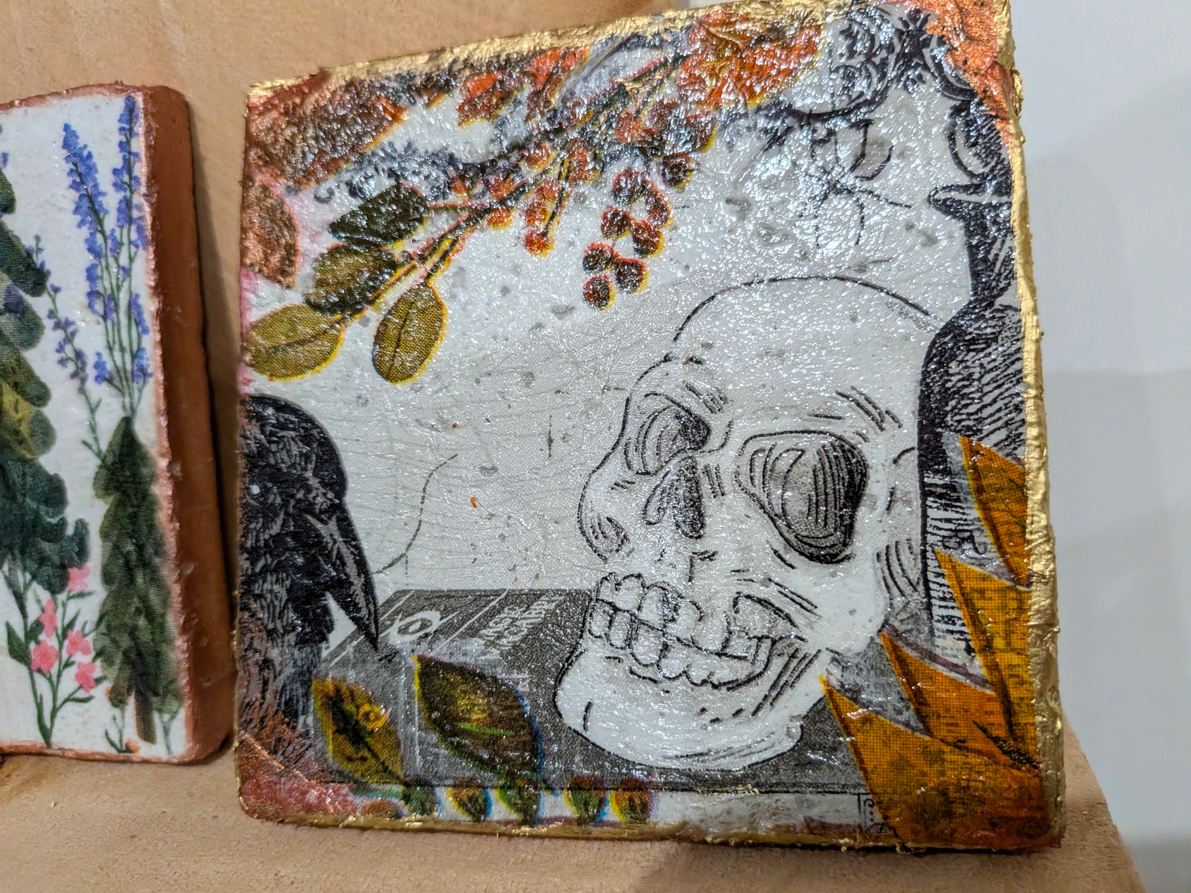 Finished painted stone coaster set with farmhouse design